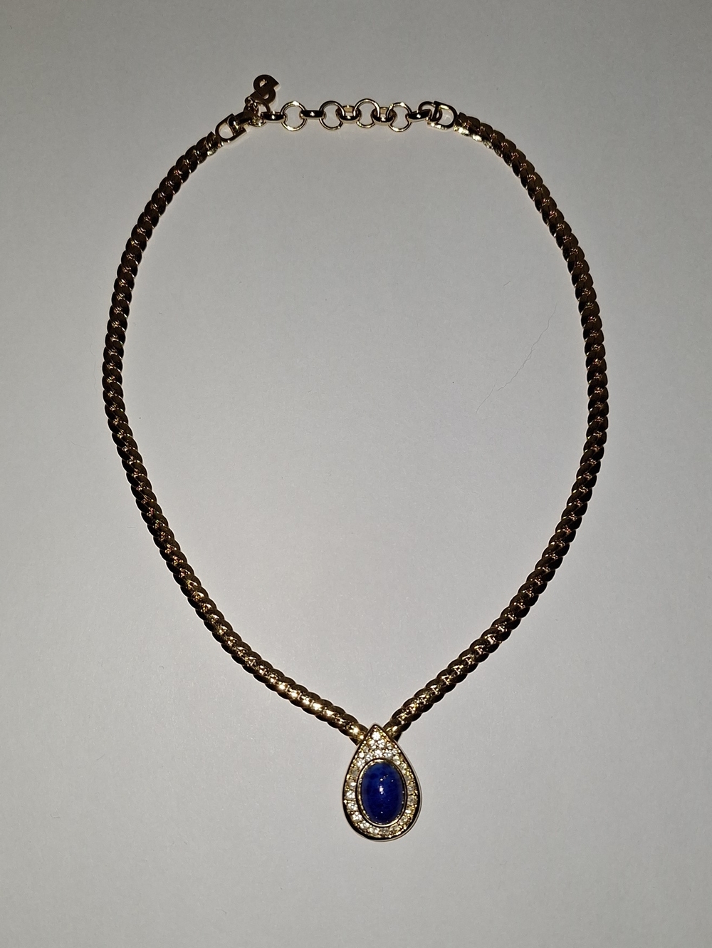 Christian Dior Vintage Costume Jewelry Necklace Fauz Lapis Lazuli Pendant